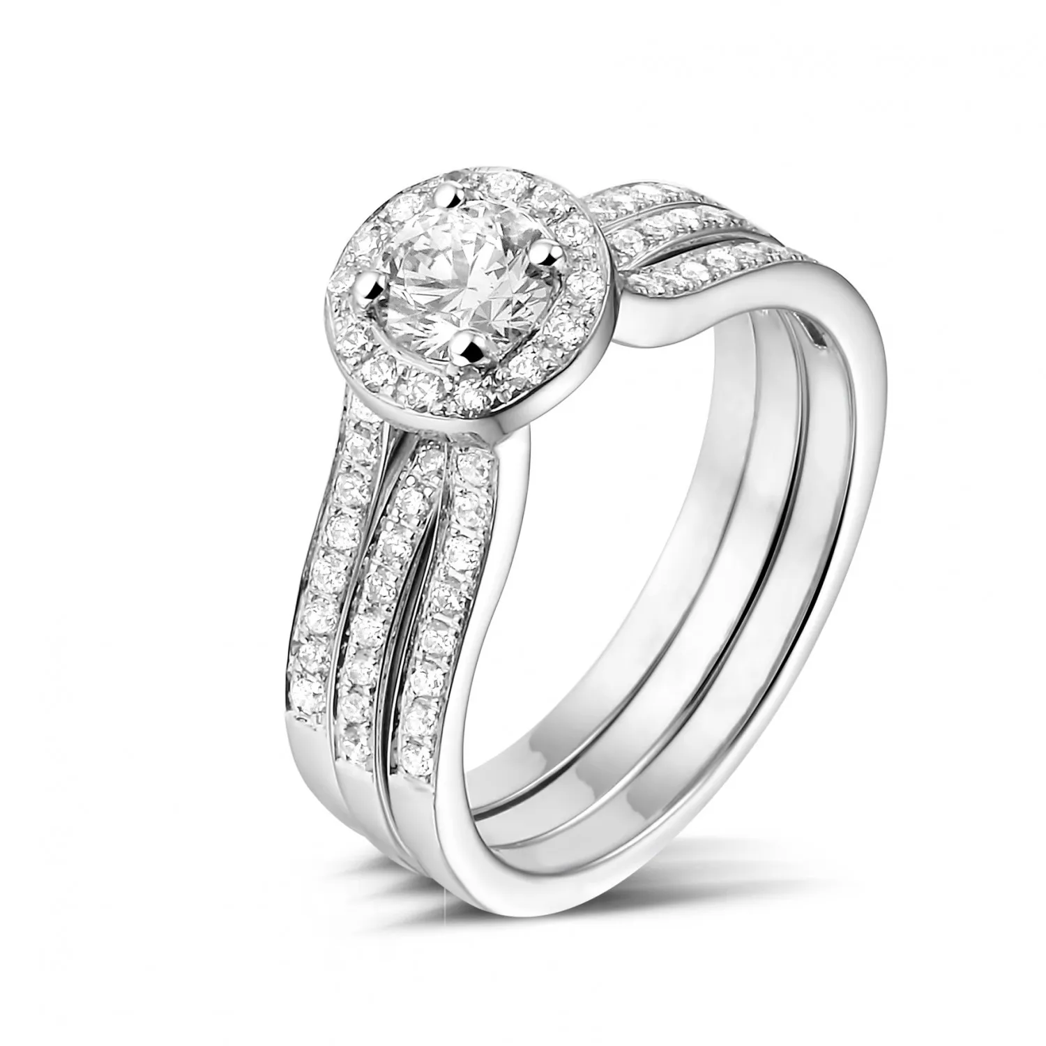 0.50 quilates anillo solitario diamante de oro blanco con diamantes en los lados 