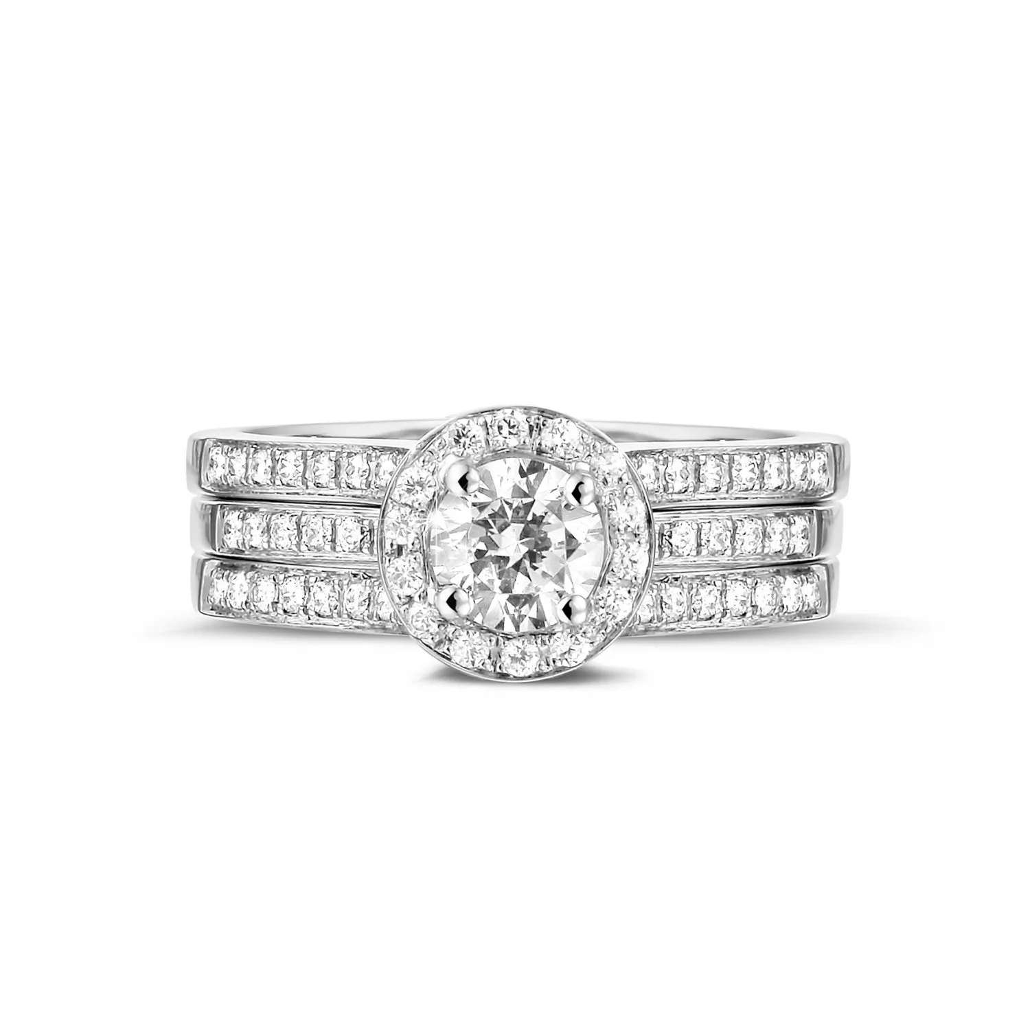0.50 quilates anillo solitario diamante de oro blanco con diamantes en los lados 