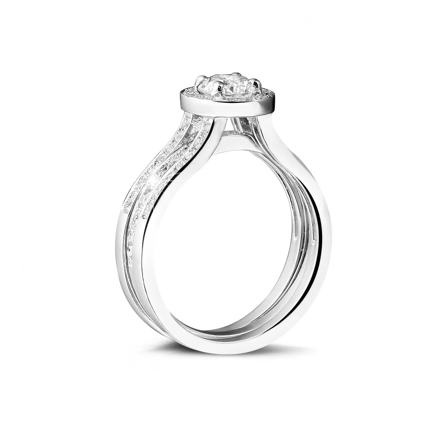 0.50 quilates anillo solitario diamante de oro blanco con diamantes en los lados 