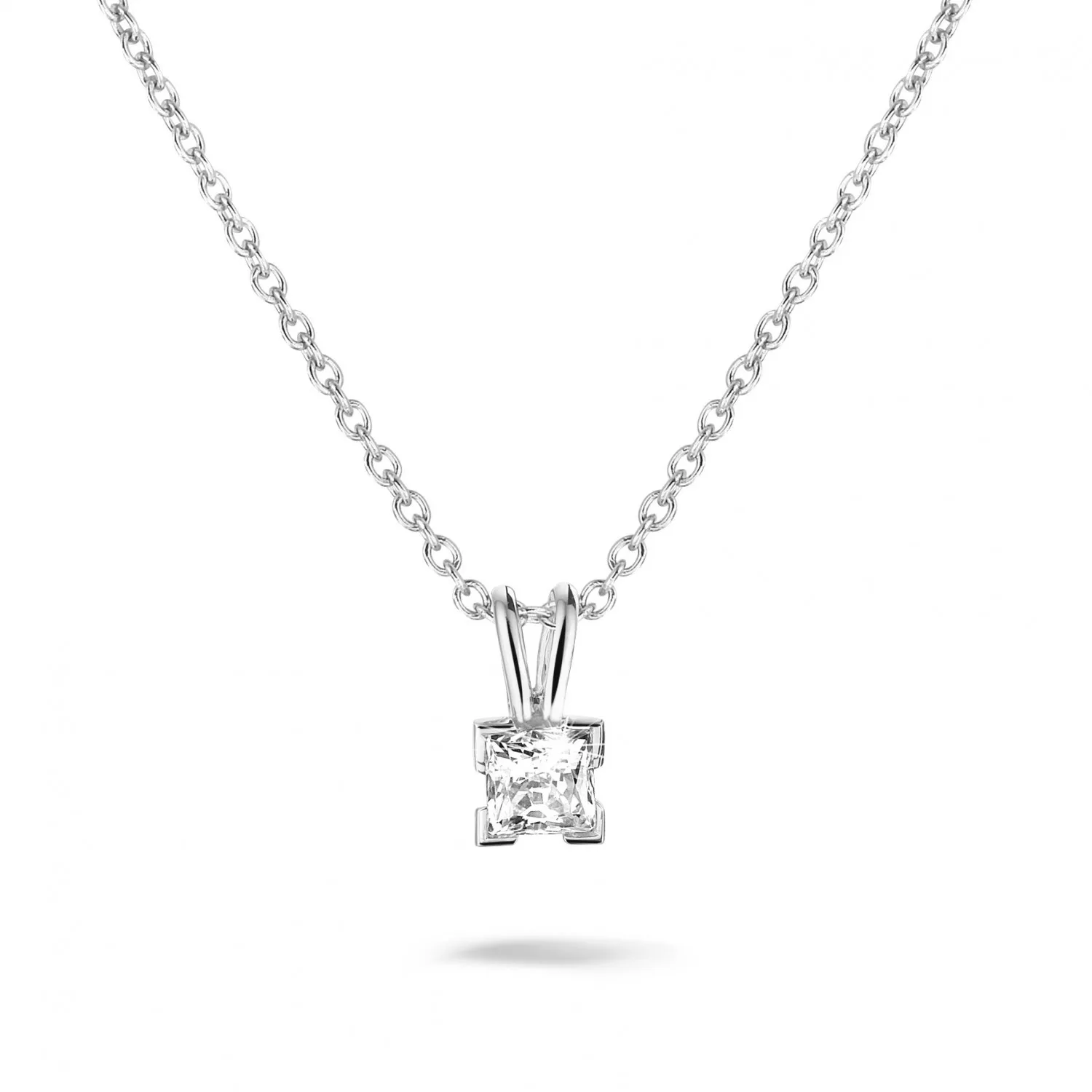 0.50 quilates colgante solitario en oro blanco con diamante talla princesa 