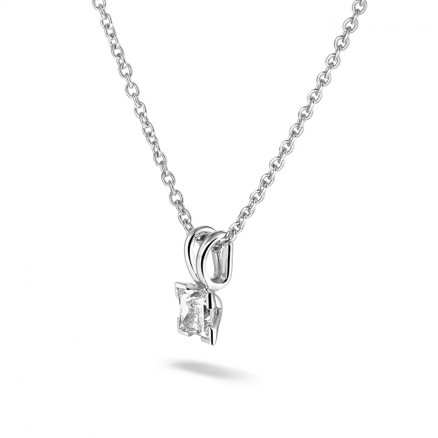 0.50 quilates colgante solitario en oro blanco con diamante talla princesa 