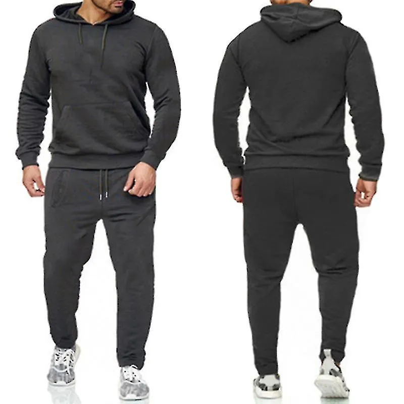 2 piezas / conjunto de chándal de fitness para hombres Pantalones deportivos casuales Top Sweatsuit Hoodie Set