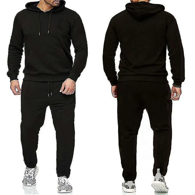 2 piezas / conjunto de chándal de fitness para hombres Pantalones deportivos casuales Top Sweatsuit Hoodie Set