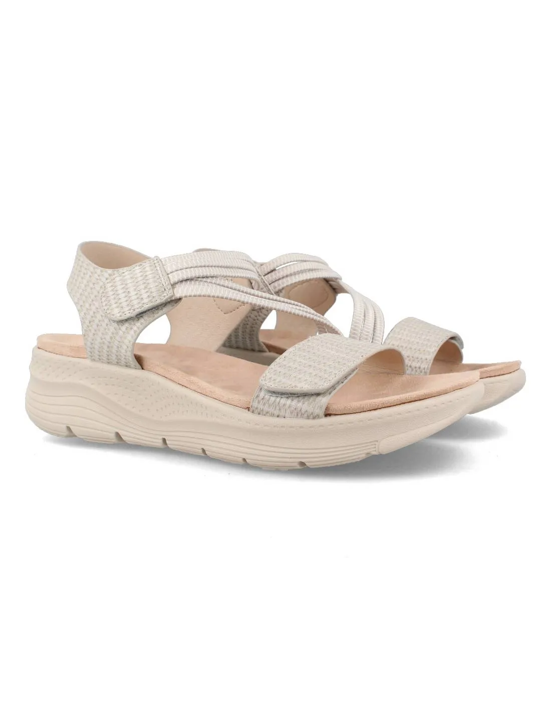 AMARPIES  SANDALIAS CUñA TIRAS CRUZADAS ELáSTICOS GRIS