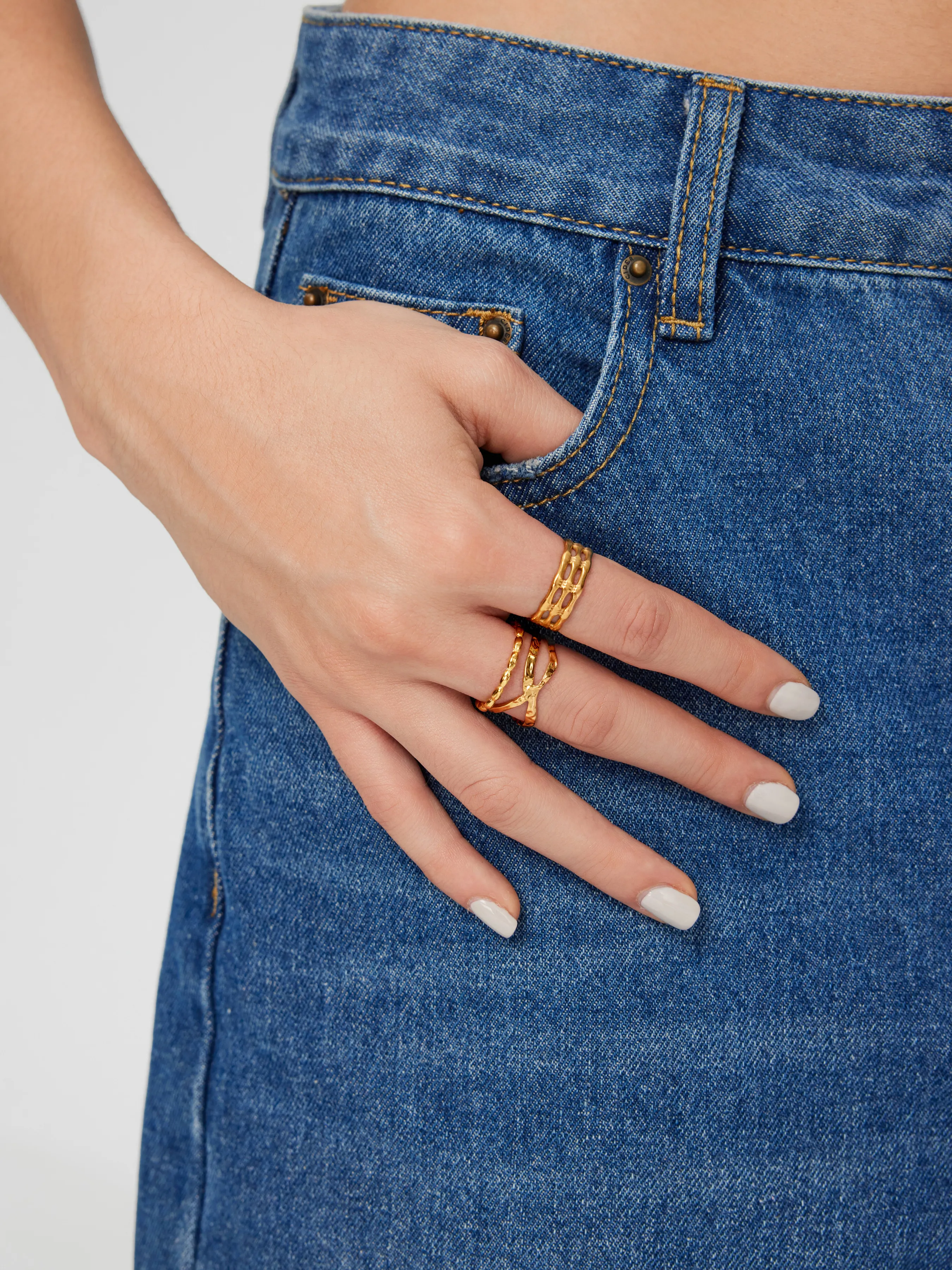 Anillo de diseño martillado de 3 piezas
