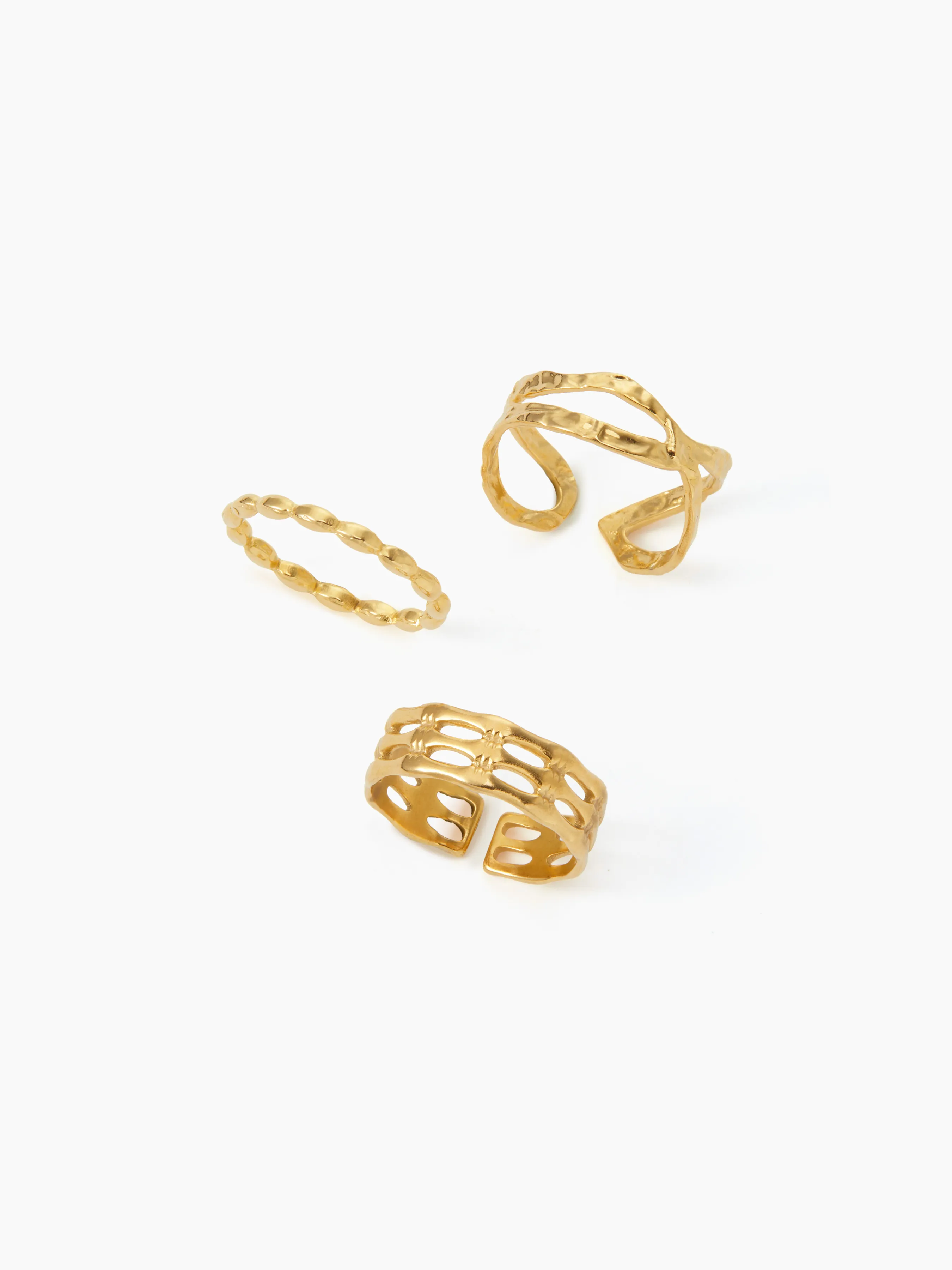 Anillo de diseño martillado de 3 piezas