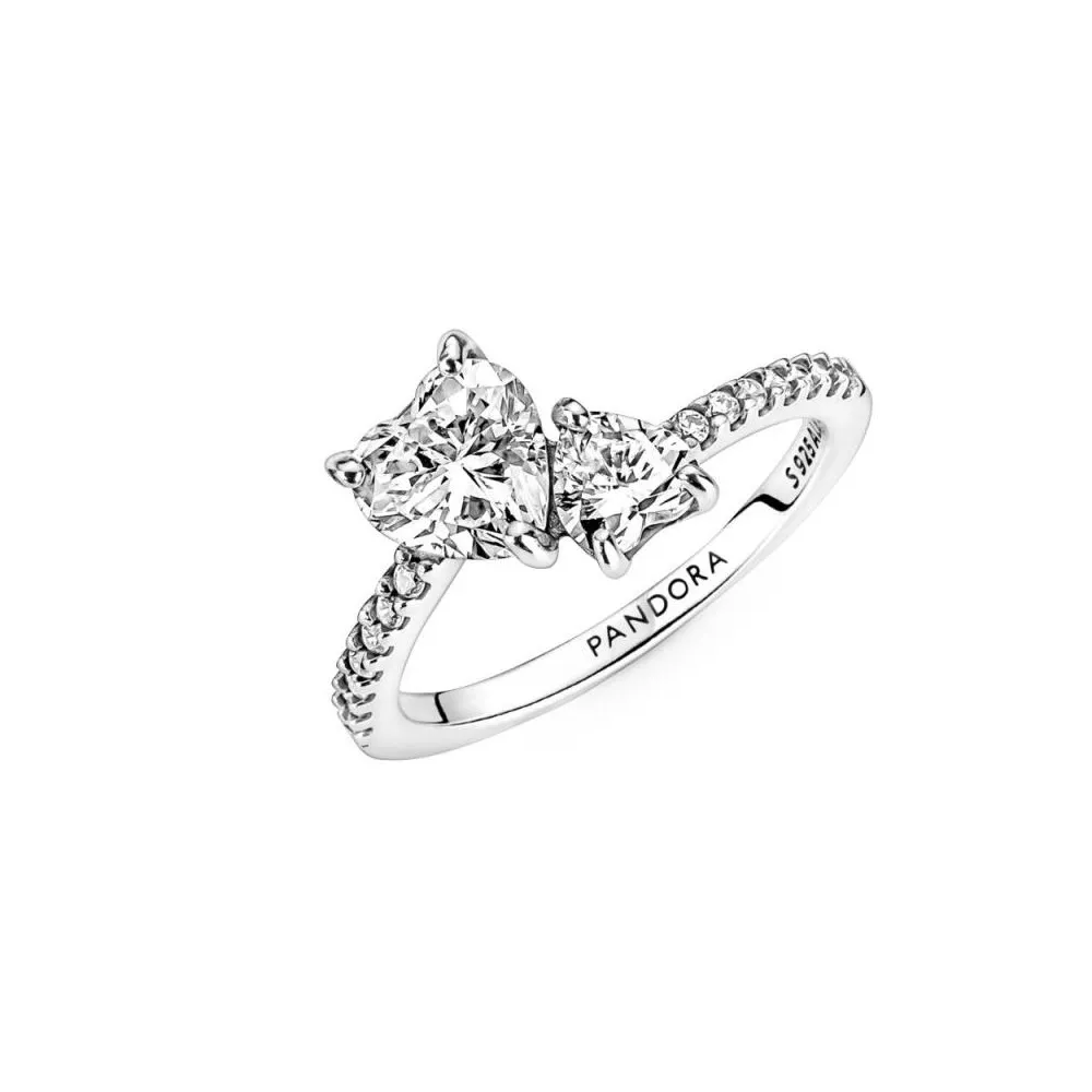Anillo en plata de ley Doble Corazón Brillante