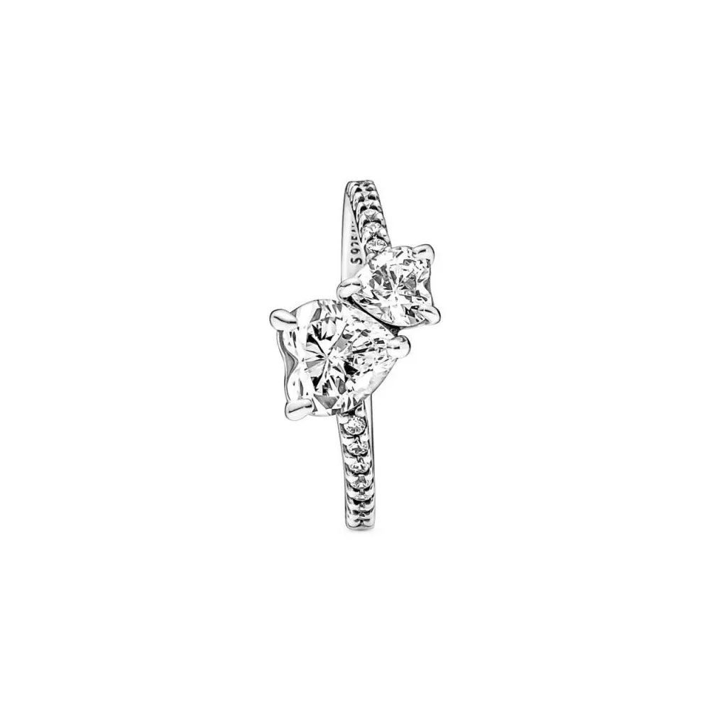 Anillo en plata de ley Doble Corazón Brillante