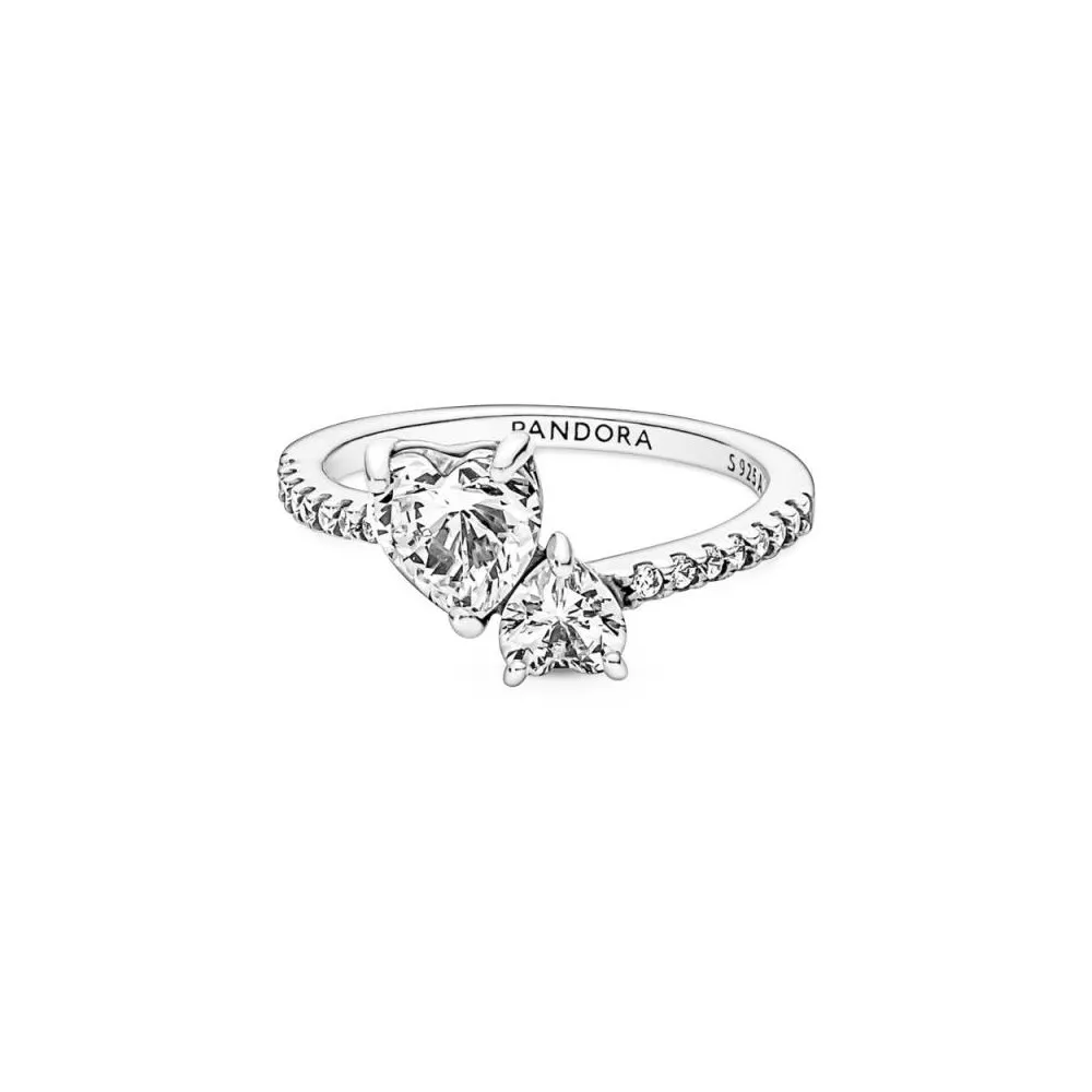 Anillo en plata de ley Doble Corazón Brillante