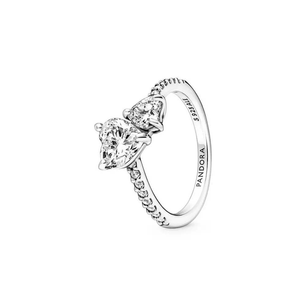 Anillo en plata de ley Doble Corazón Brillante