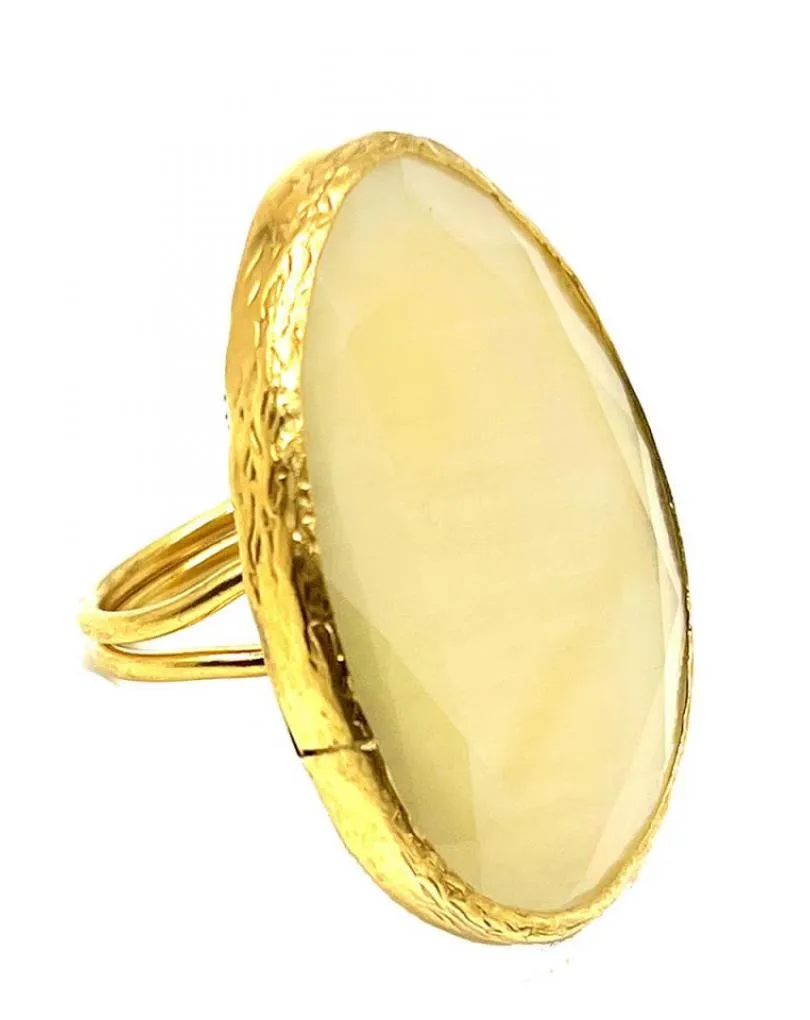 ANILLOS BEIGE GRANDES CON PIEDRA OJO DE GATO
