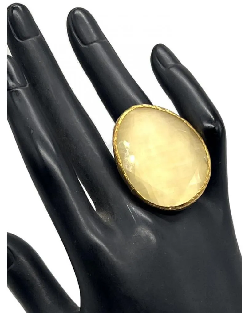 ANILLOS BEIGE GRANDES CON PIEDRA OJO DE GATO