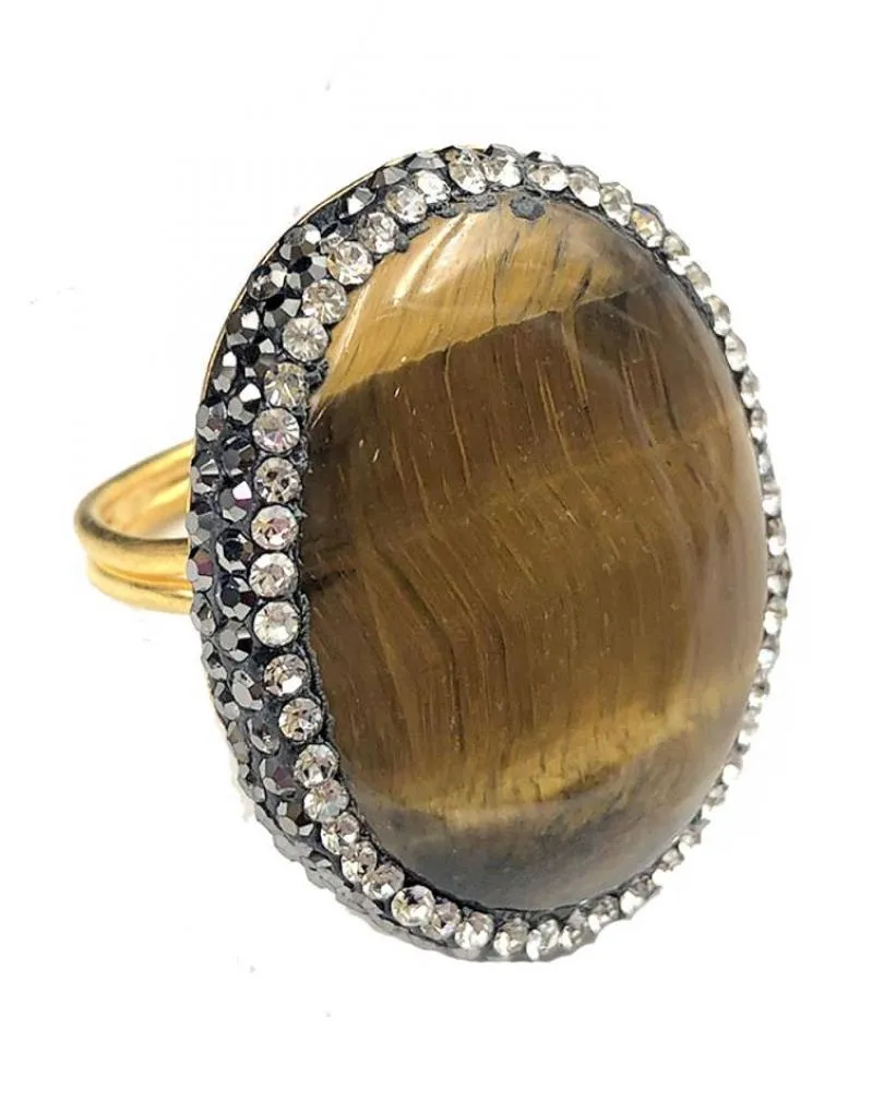 ANILLOS GRANDES DE MUJER OJO DE TIGRE DE PIEDRAS NATURALES