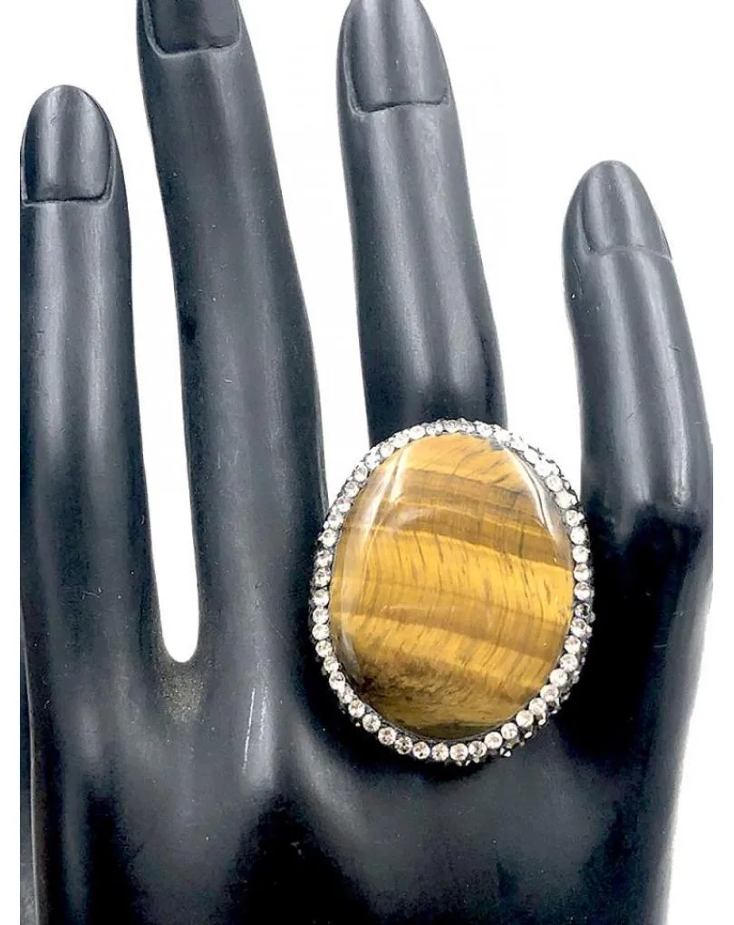 ANILLOS GRANDES DE MUJER OJO DE TIGRE DE PIEDRAS NATURALES