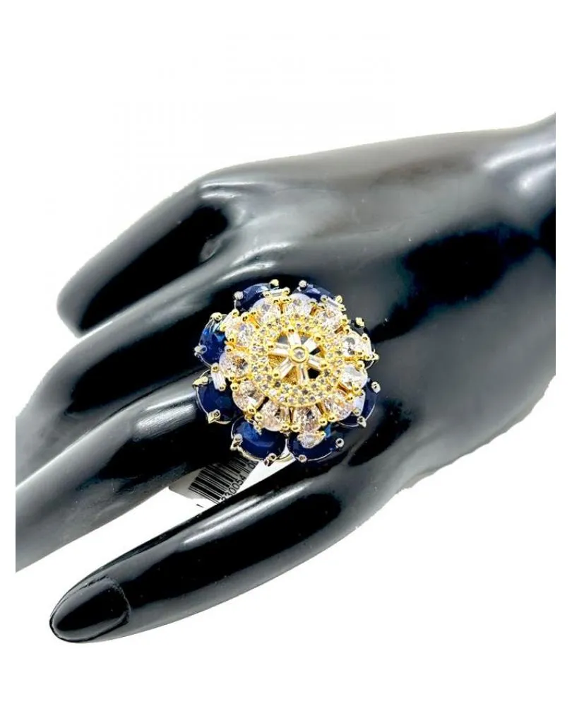 ANILLOS GRANDES PARA BODAS ROSETON AZUL ZAFIRO Y CIRCONITAS