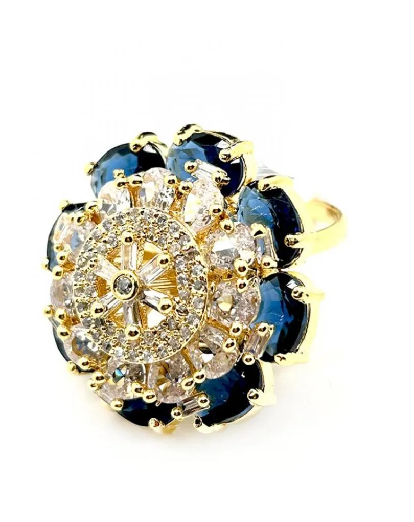 ANILLOS GRANDES PARA BODAS ROSETON AZUL ZAFIRO Y CIRCONITAS