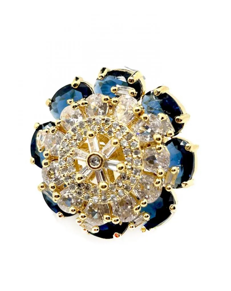 ANILLOS GRANDES PARA BODAS ROSETON AZUL ZAFIRO Y CIRCONITAS