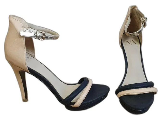 Armani Exchange Sandalias negras y nude con tira al tobillo Castaño Negro Metálico 