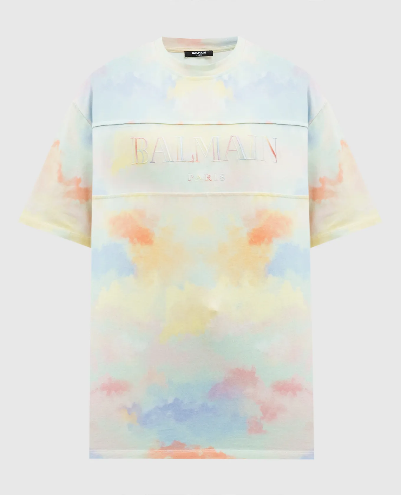 BALMAIN CLOUD VINTAGE TSHIRT WITH LOGO EMBROIDERY
