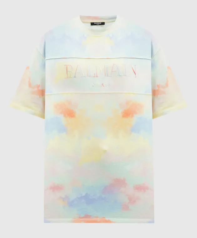 BALMAIN CLOUD VINTAGE TSHIRT WITH LOGO EMBROIDERY