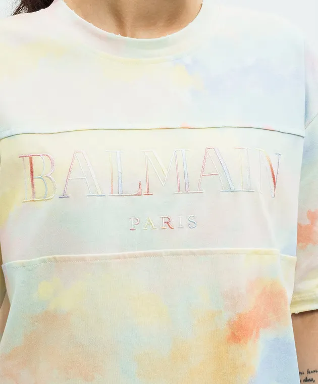 BALMAIN CLOUD VINTAGE TSHIRT WITH LOGO EMBROIDERY