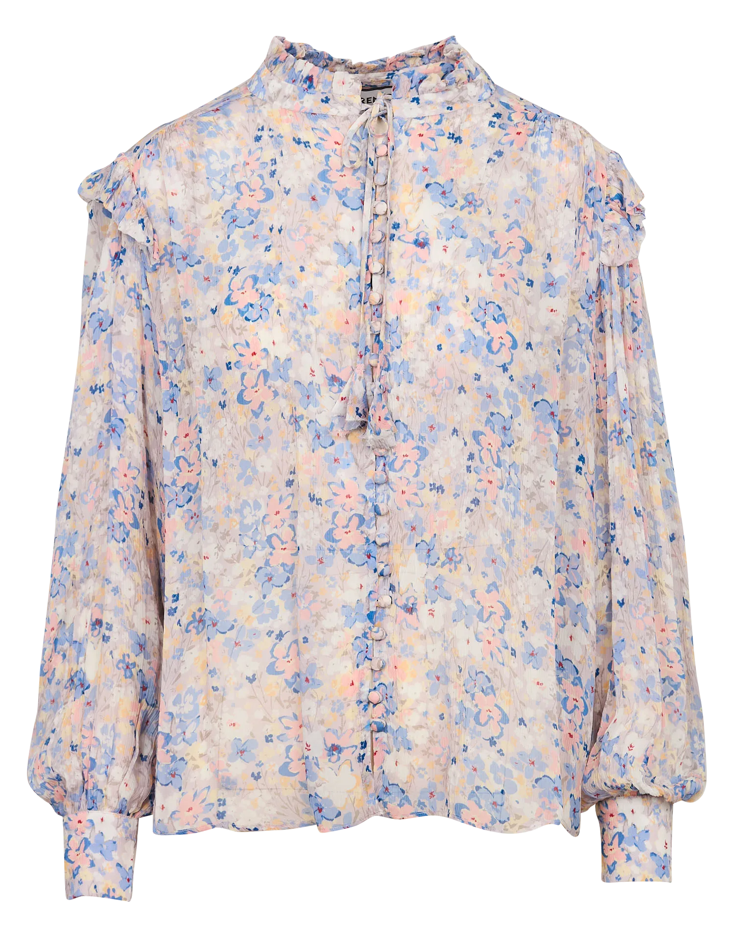 BERENICE CHISCA  CAMISA RECTA CON CUELLO VICTORIANO Y ESTAMPADO EN MULTICOLOR