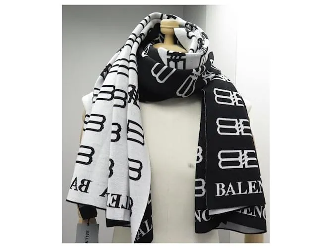Blanket NUEVA BUFANDA BALENCIAGA ESTOLA MANTA BUFANDA BB 719229 Lana negra Negro 