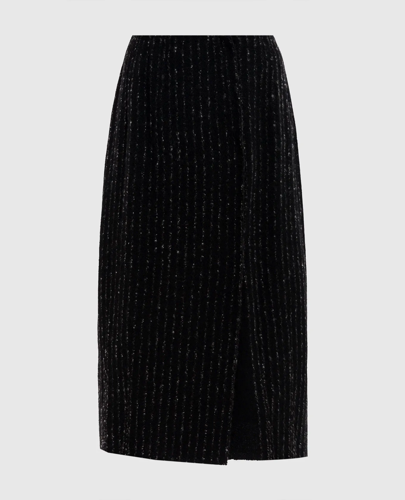 BOBOUTIC Black wool, silk, linen and cashmere striped midi skirt