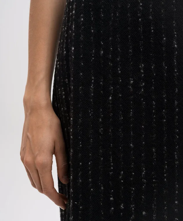 BOBOUTIC Black wool, silk, linen and cashmere striped midi skirt