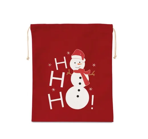 Bolsa Algodón Cierre Cordón, Diseño Muñeco De Nieve