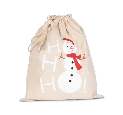 Bolsa Algodón Cierre Cordón, Diseño Muñeco De Nieve