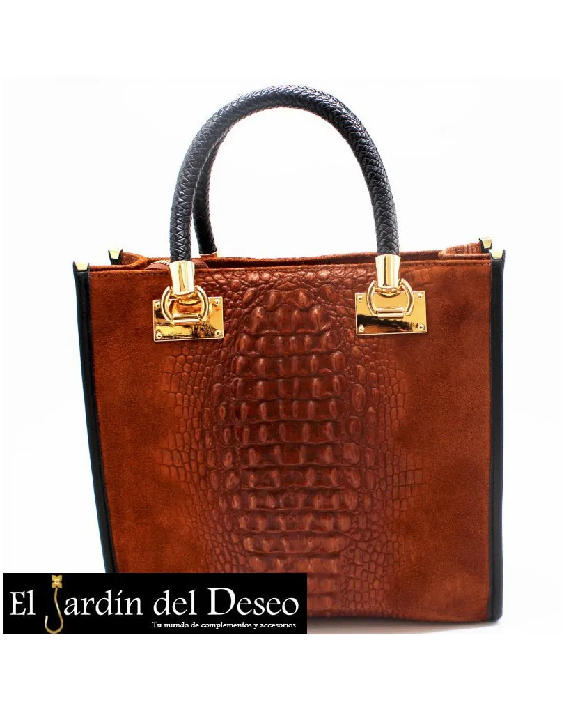 BOLSO PIEL COCODRILO PARA MUJERES ELEGANTES COLOR MARRON
