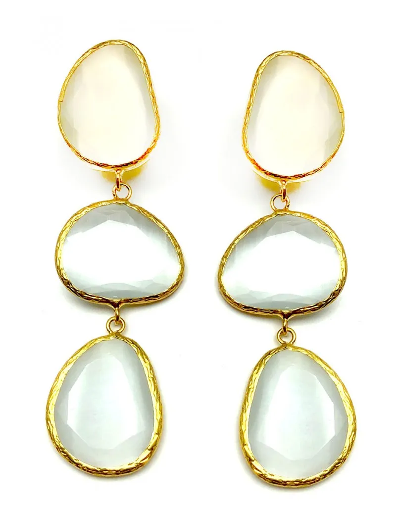 BONITOS PENDIENTES BLANCOS CON GRANDES PIEDRAS SEMIPRECIOSAS 