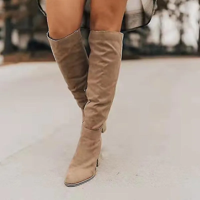 Botas de ante para mujer para invierno botas largas sobre rodillas con tacón grueso fácil de poner de moda