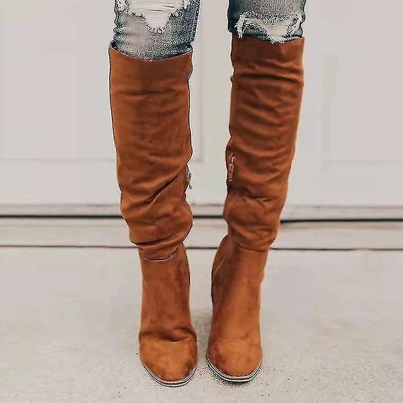 Botas de ante para mujer para invierno botas largas sobre rodillas con tacón grueso fácil de poner de moda