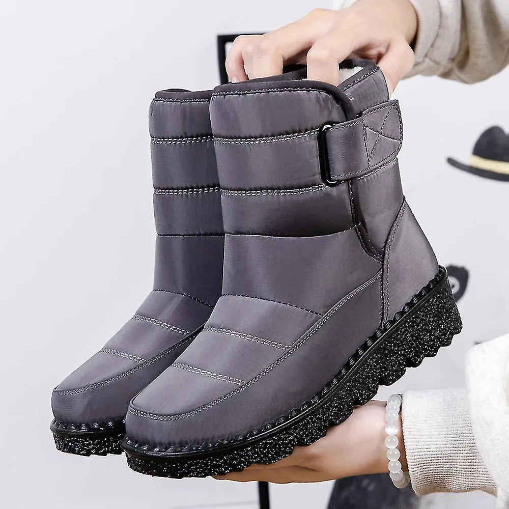 BOTAS DE INVIERNO ANTIDESLIZANTES BOTAS DE VELCRO IMPERMEABLES DE TOBILLO DE FELPA CáLIDAS PARA MUJERESYUJIA
