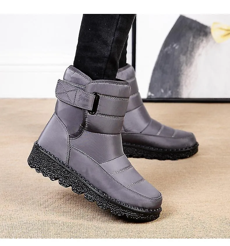 BOTAS DE INVIERNO ANTIDESLIZANTES BOTAS DE VELCRO IMPERMEABLES DE TOBILLO DE FELPA CáLIDAS PARA MUJERESYUJIA