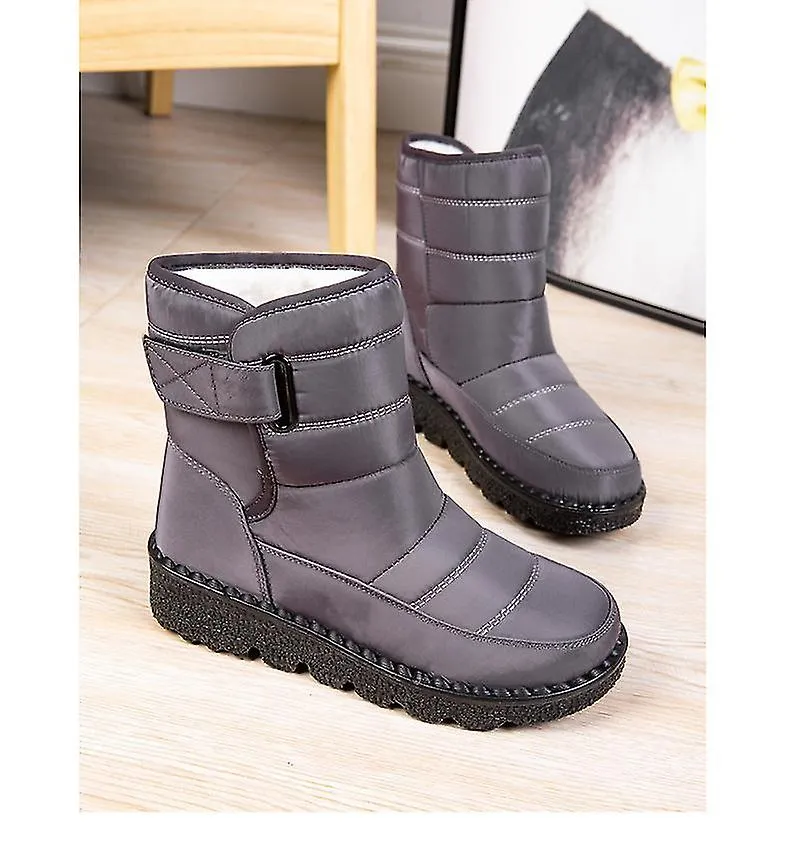 BOTAS DE INVIERNO ANTIDESLIZANTES BOTAS DE VELCRO IMPERMEABLES DE TOBILLO DE FELPA CáLIDAS PARA MUJERESYUJIA