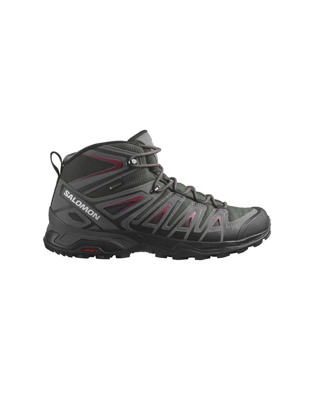 BOTAS DE MONTAñA SALOMON X ULTRA PIONEER MID GORETEX VERDE/GRIS/ROJO HOMBRE