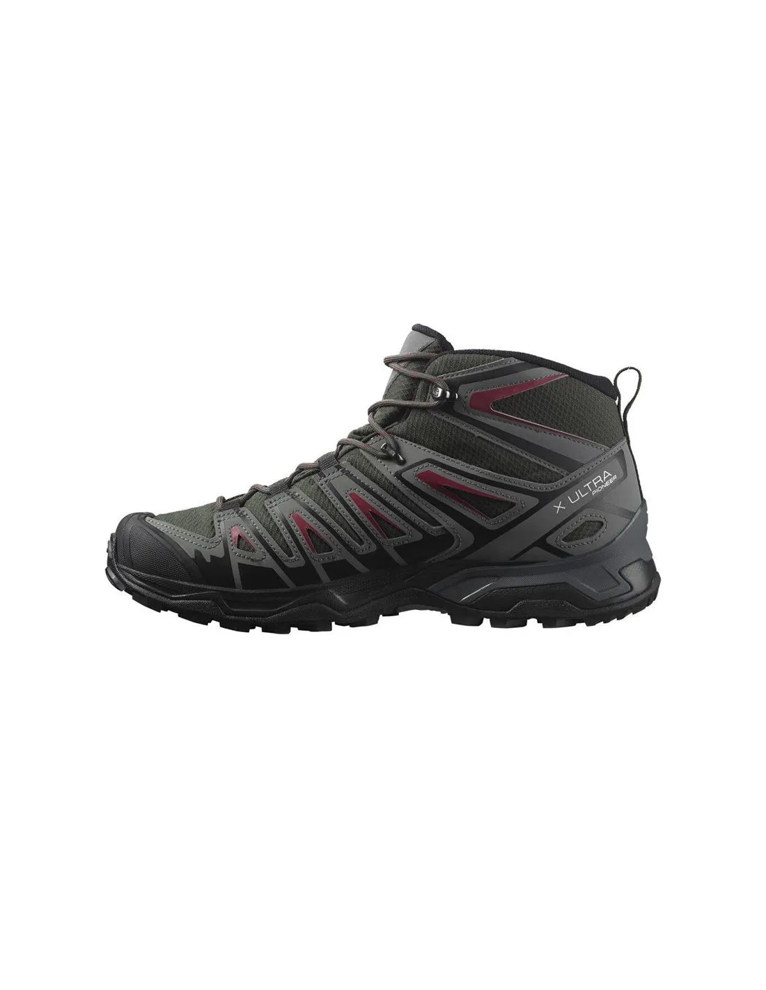 BOTAS DE MONTAñA SALOMON X ULTRA PIONEER MID GORETEX VERDE/GRIS/ROJO HOMBRE