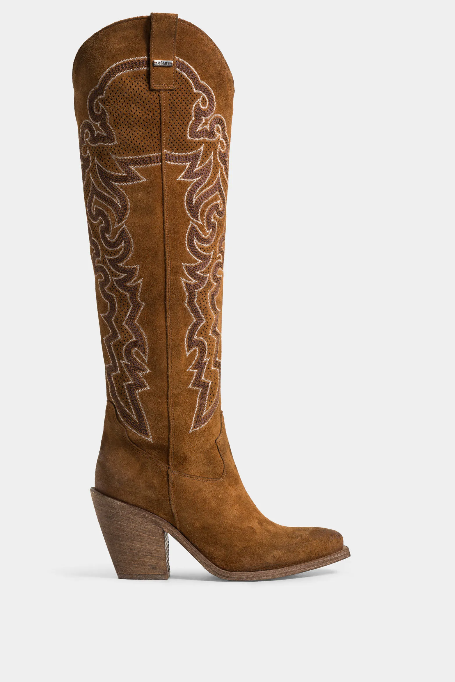 Botas escarlata de cuero gamuza para mujer caña bordada