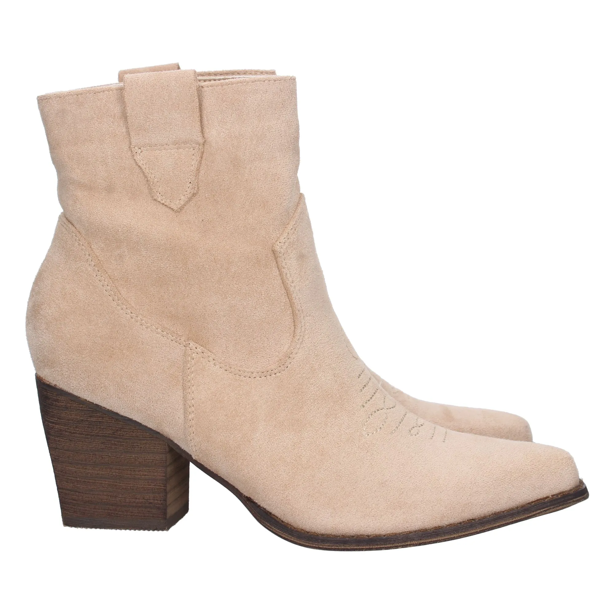 Botines camperos de tacón medio estilo cowboy mujer color beige