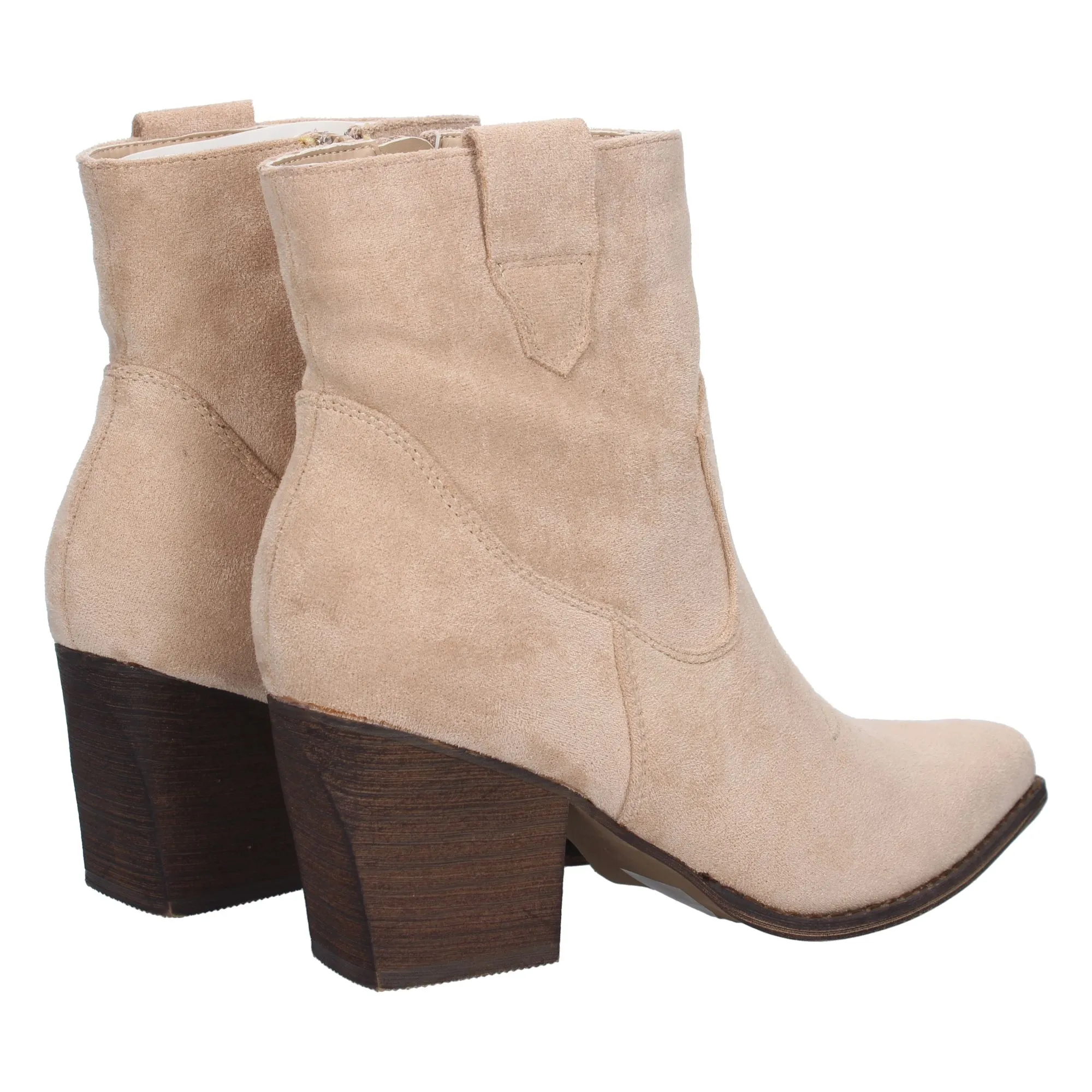Botines camperos de tacón medio estilo cowboy mujer color beige