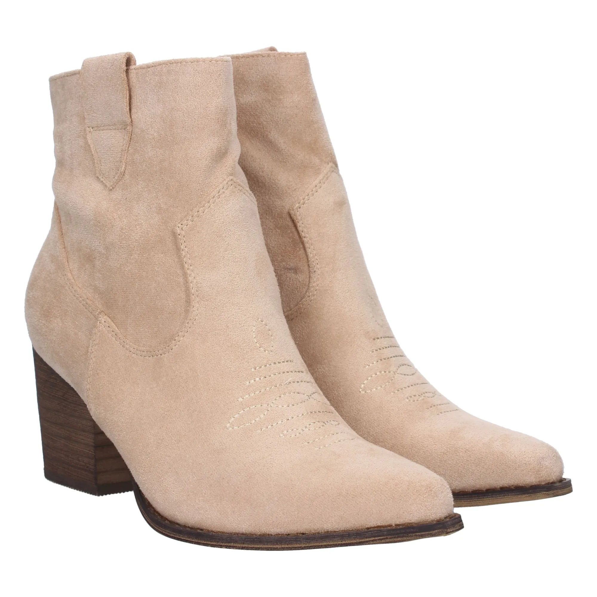 Botines camperos de tacón medio estilo cowboy mujer color beige