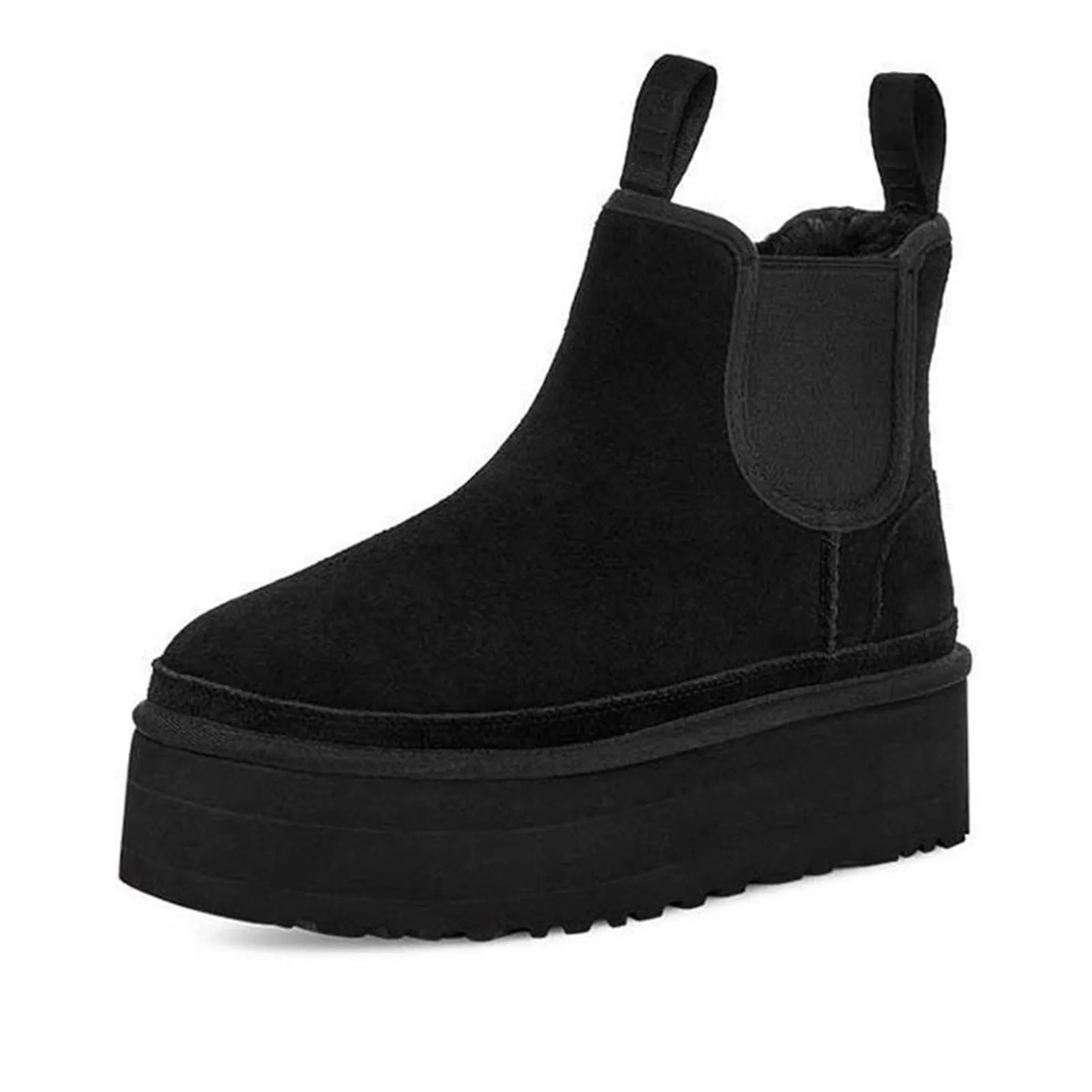 Botines de felpa para mujer Botas cortas de tacón apilado de moda Tacones gruesos de invierno Botas Chelsea