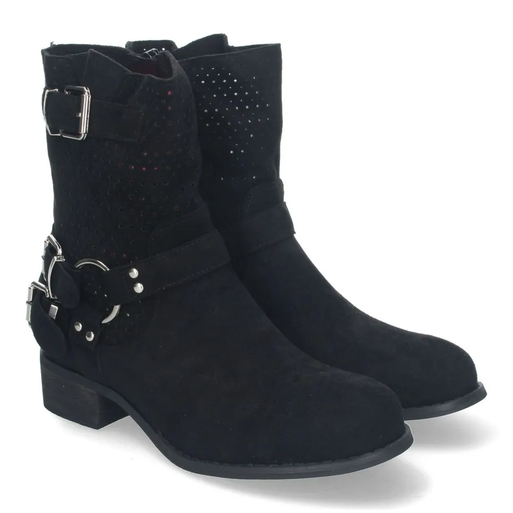 Botines de Mujer con Tacón Bajo y Adornos de Hebillas Estilo Casual Caña Calada Cremallera Lateral P