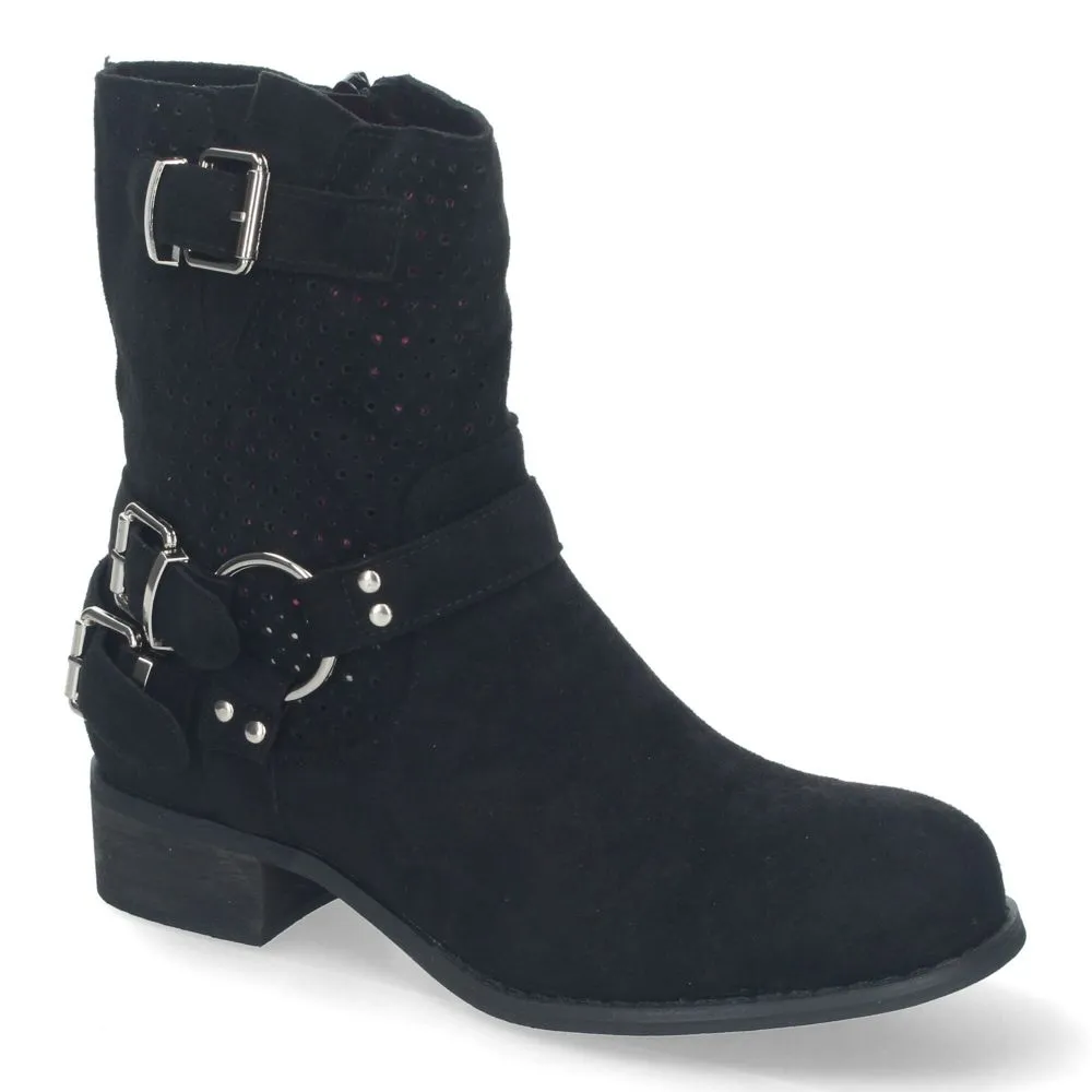 Botines de Mujer con Tacón Bajo y Adornos de Hebillas Estilo Casual Caña Calada Cremallera Lateral P