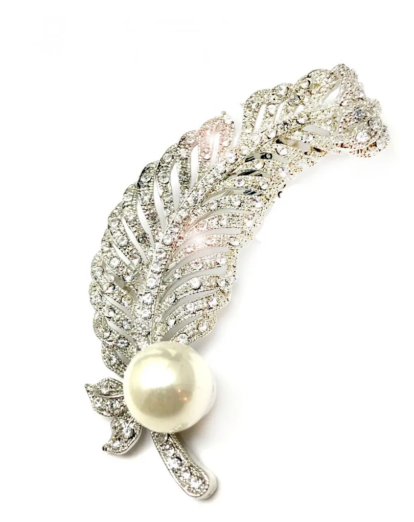 BROCHES CON PERLAS ELEGANTES CON BONITO DISEÑO DE HOJA 