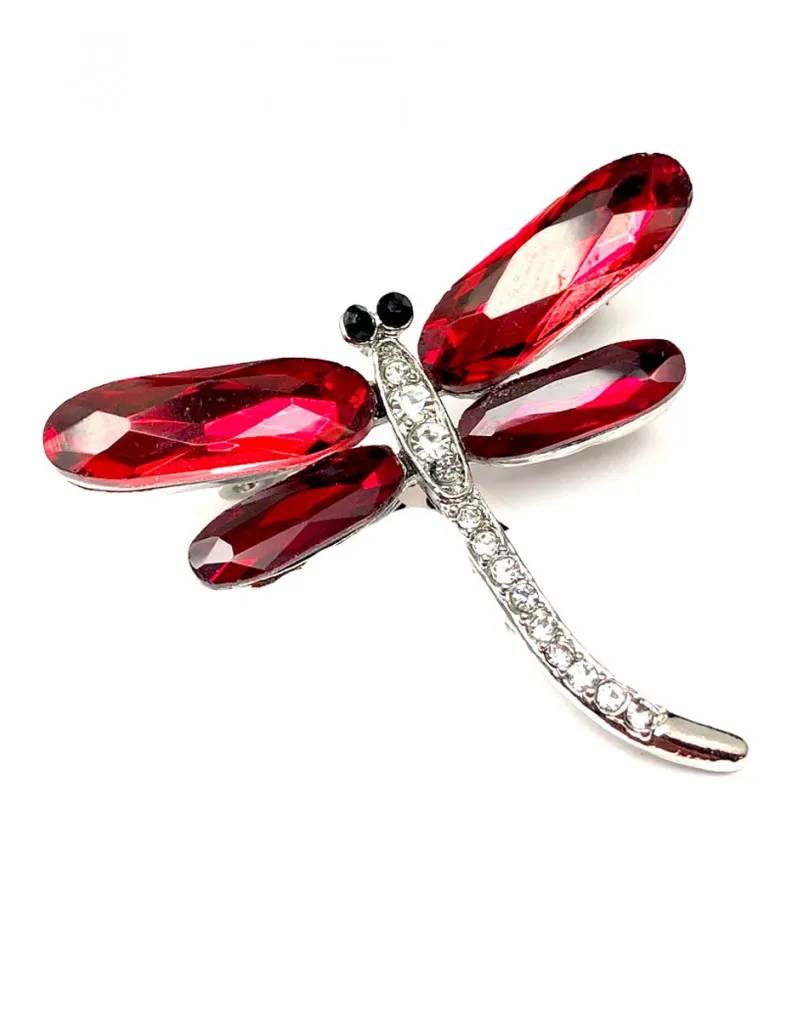 BROCHES ELEGANTES PARA MUJER BONITA LIBELULA ROJA