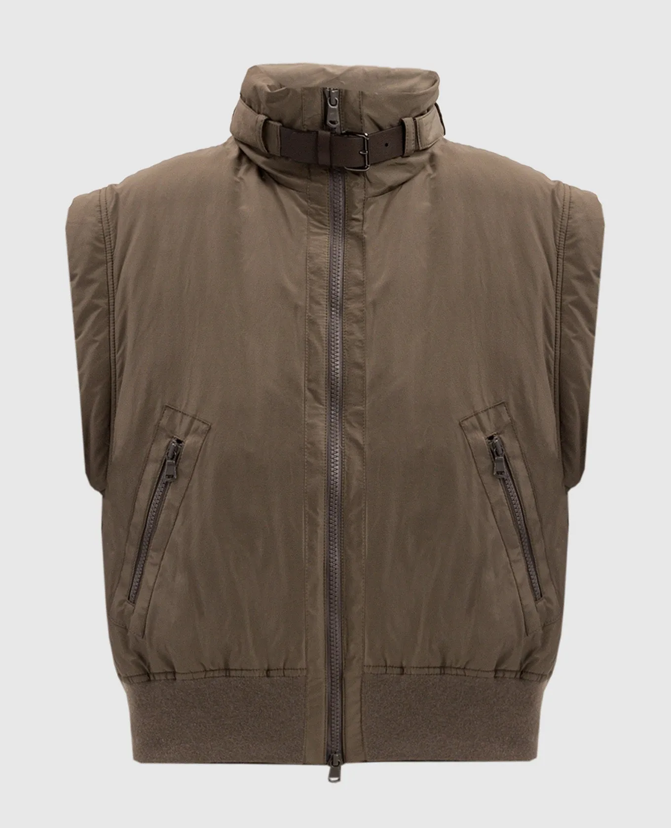 Brunello Cucinelli Brown down vest with ecolatun monil chain